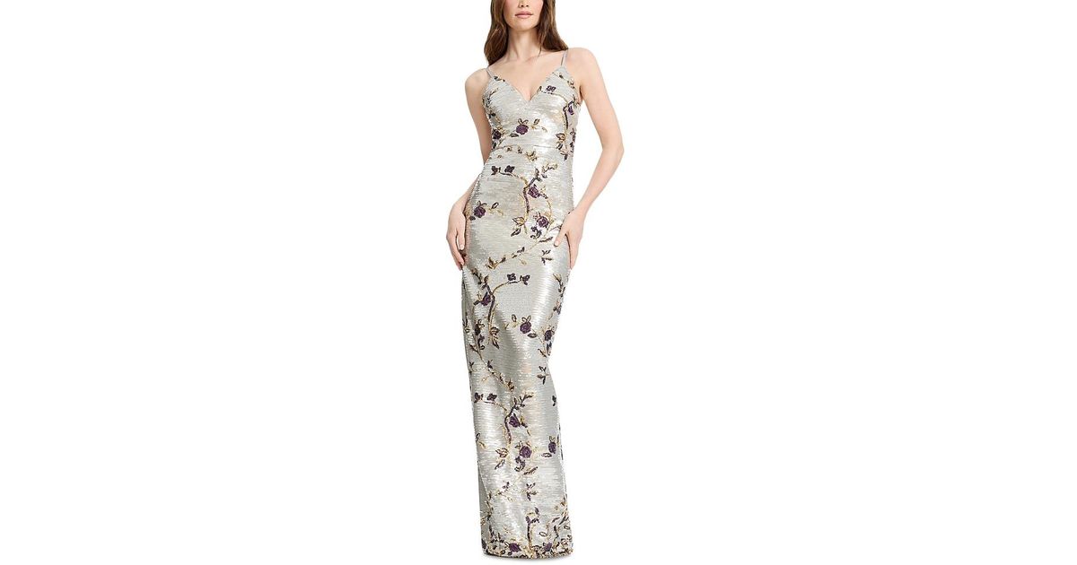 Dress the Population Cammie Floral Sequin Maxi Dress in White | Lyst