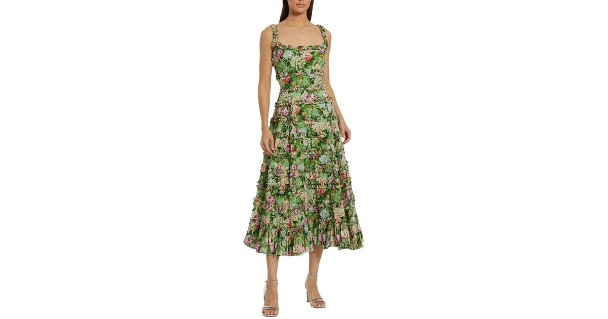green floral square neck midi dress Green Floral Square Neck Slip Midi Dress main image 0
