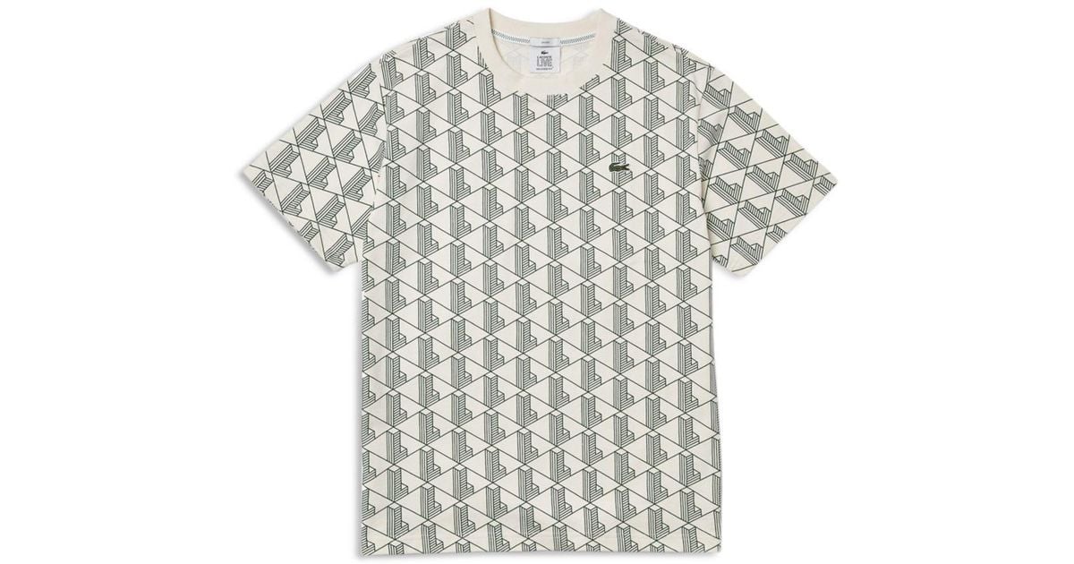 Lacoste L!ve Cotton Monogram Logo Graphic Tee in White for Men | Lyst