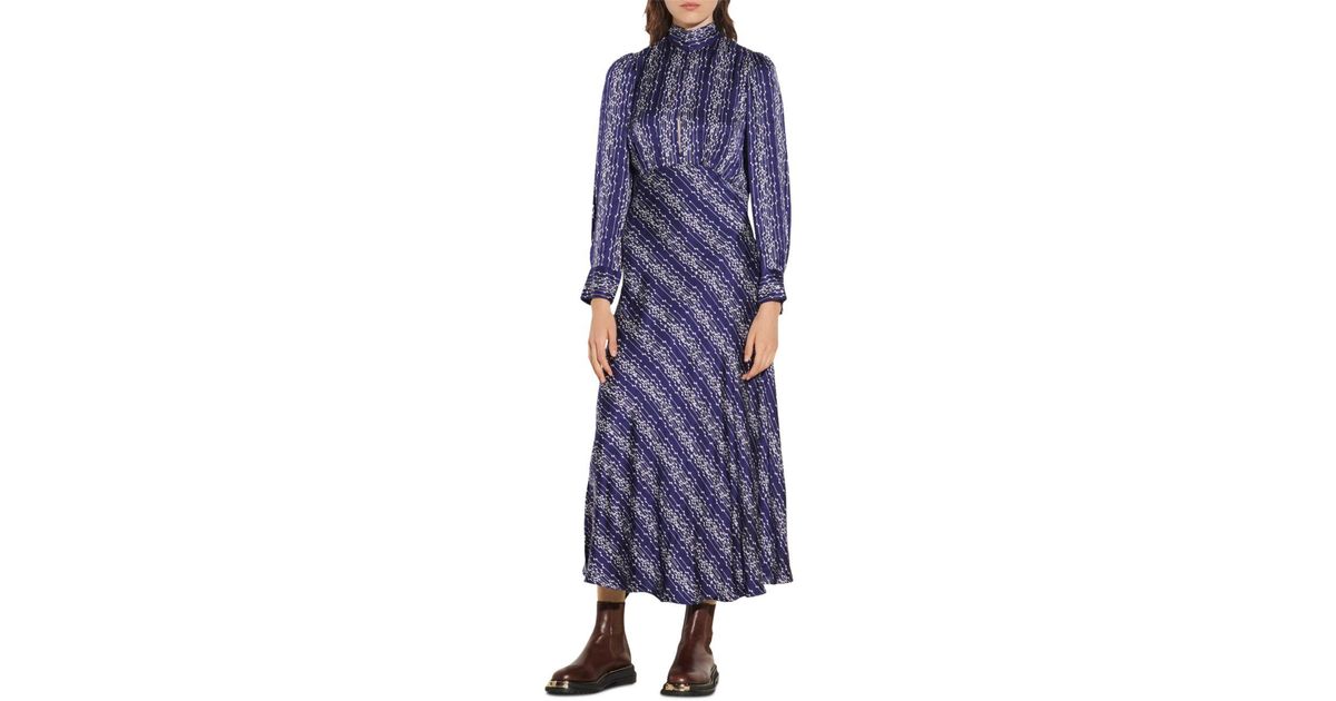 Sandro Angie Long Printed Dress in Blue 