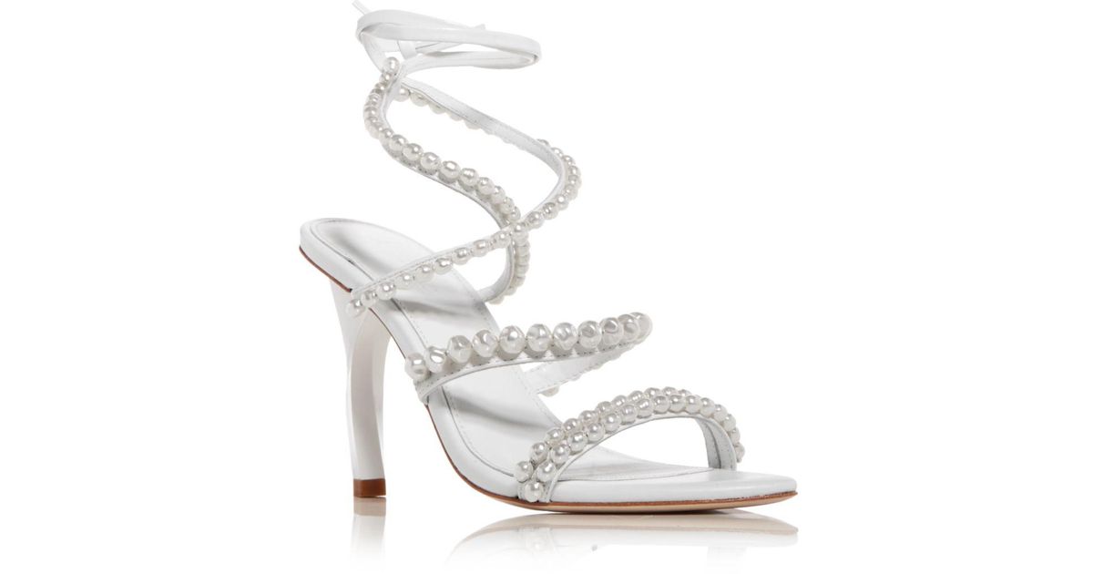 Aje. Alba Pearl Embellished Ankle Tie High Heel Sandals in White | Lyst