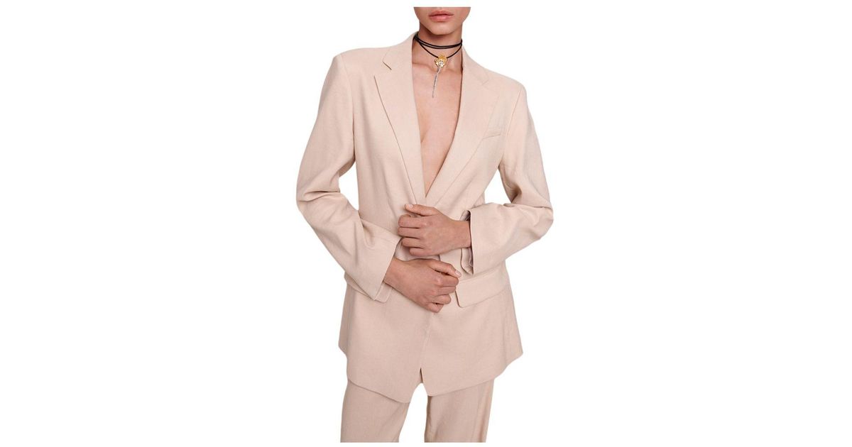 Maje Vosta Linen Blend Blazer in Pink | Lyst