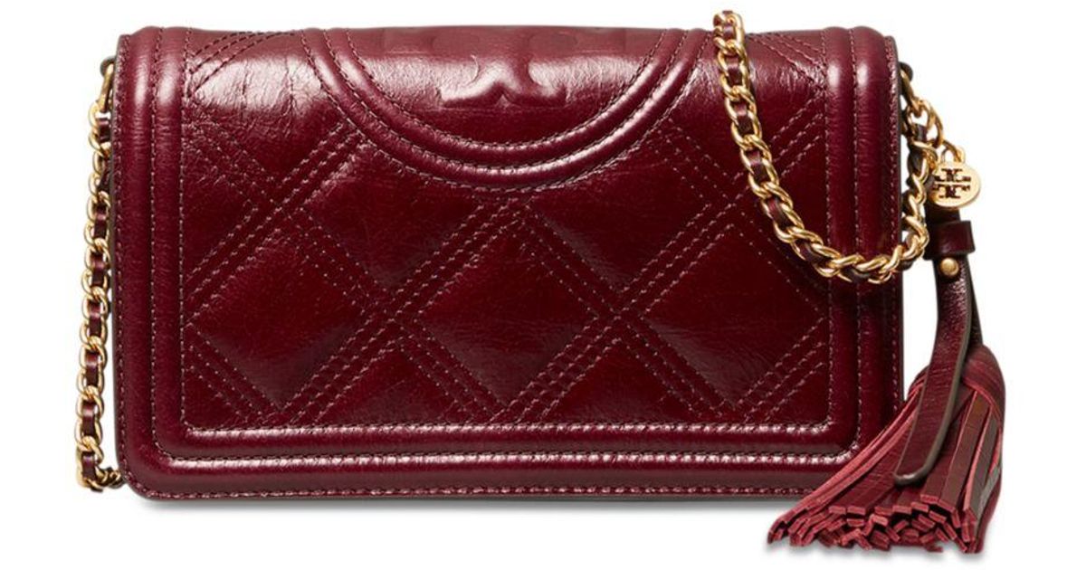 Tory Burch Leather Fleming Soft Glazed Wallet Crossbody in Red | Lyst