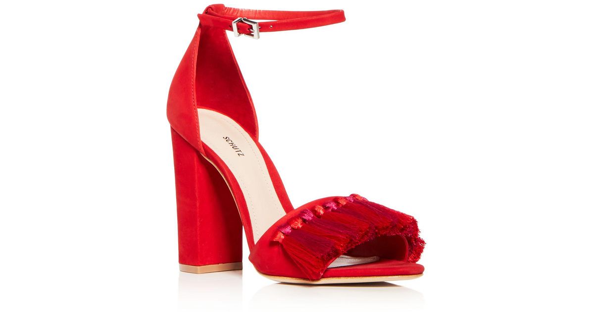 red high block heels