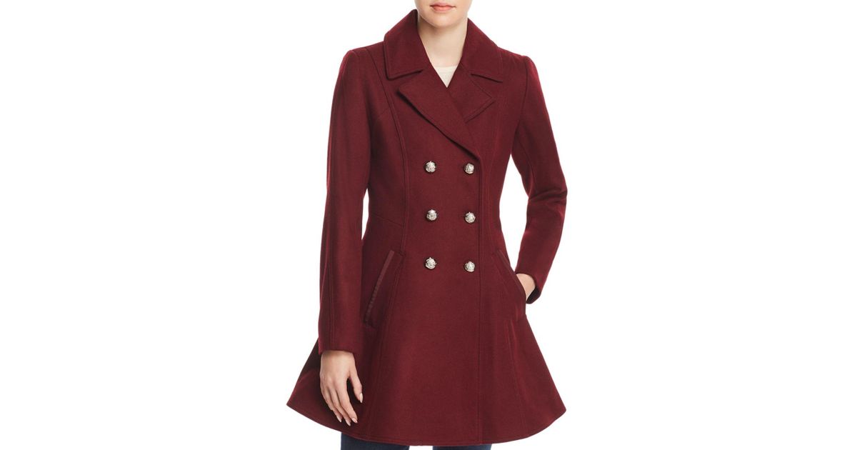 Laundry by Shelli Segal Wool Doublebreasted Skirted Peacoat in Red Lyst