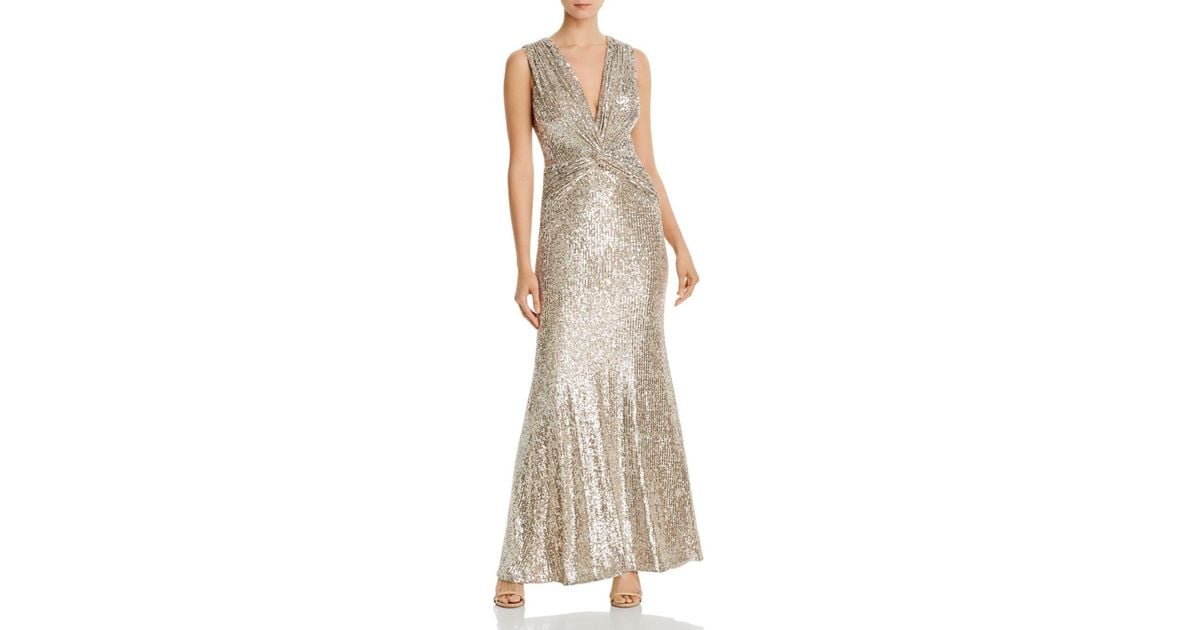aqua belted sequin gown
