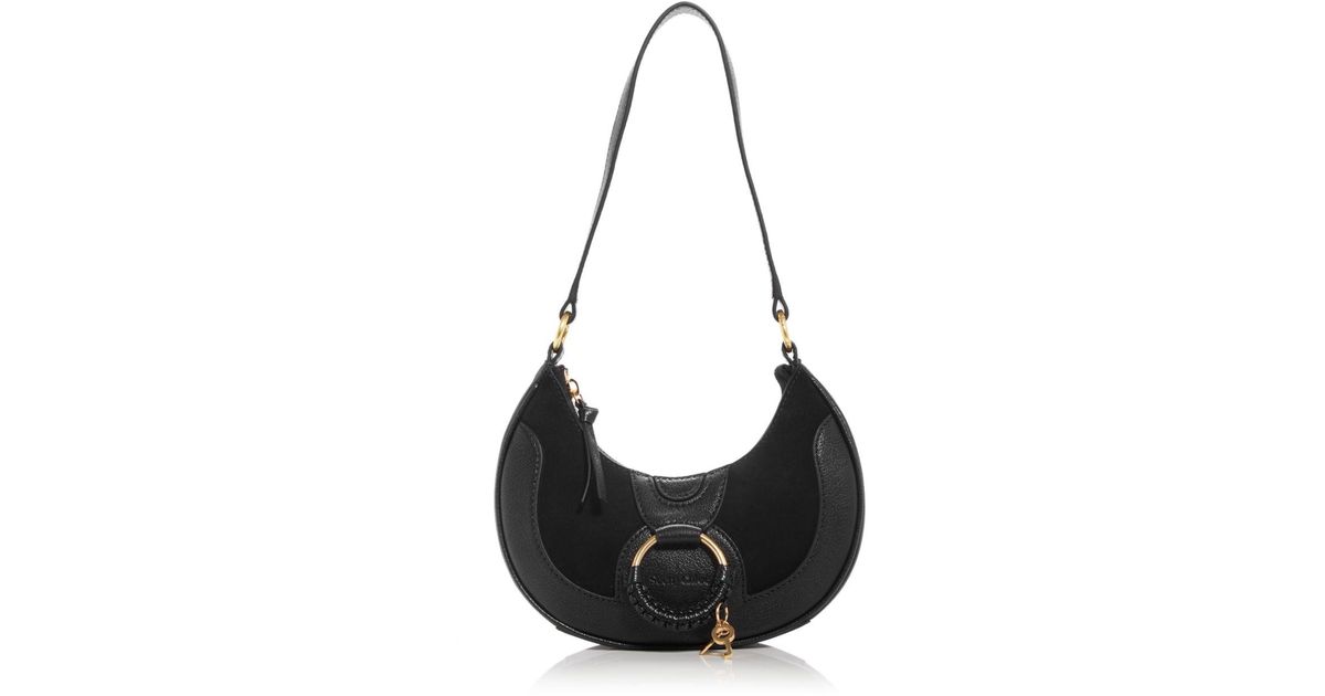 See By Chloé Hanna Half Moon Leather Shoulder Bag in Black | Lyst