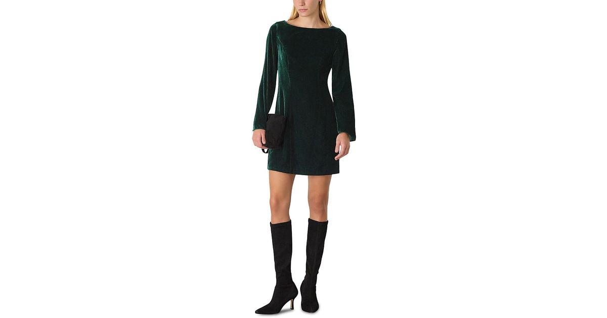 Whistles Velvet Flare Sleeve Dress in Black