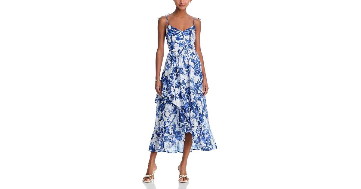 Aqua Sleeveless Floral Midi Dress in Blue | Lyst