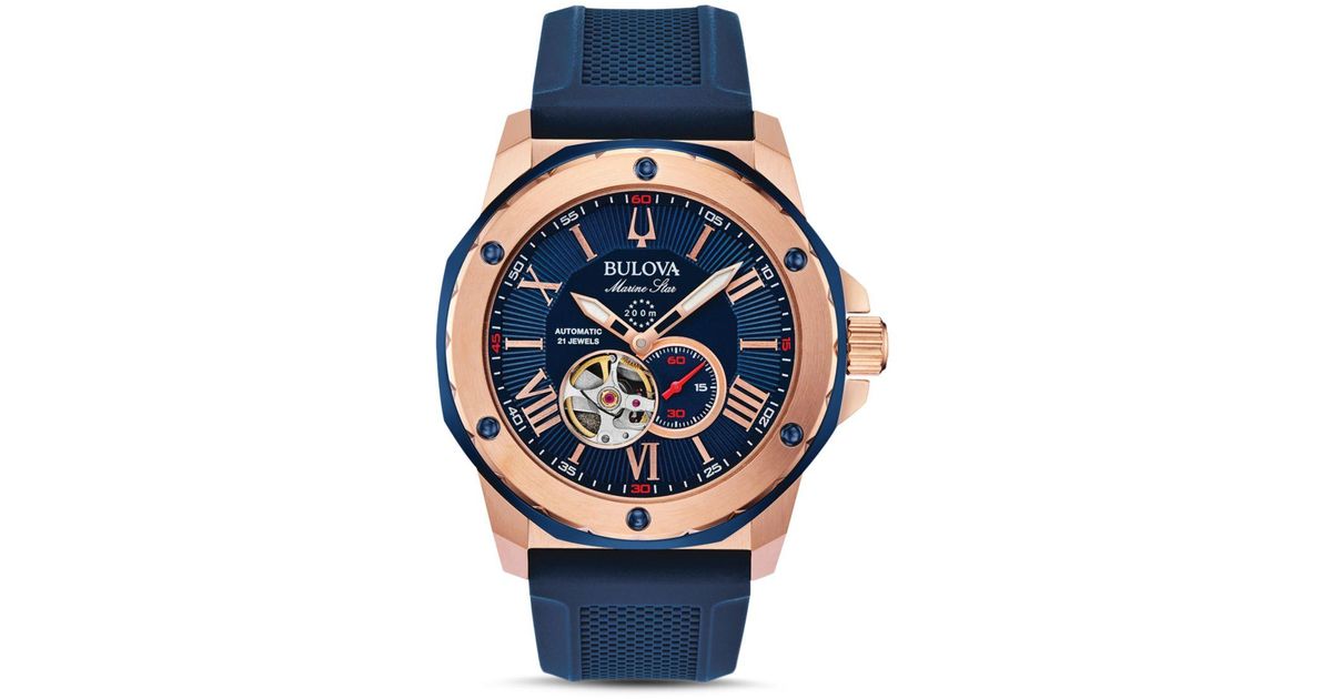 Bulova Men's Marine Star Heartbeat Automatic Silicone Strap Watch in Blue  for Men | Lyst Canada