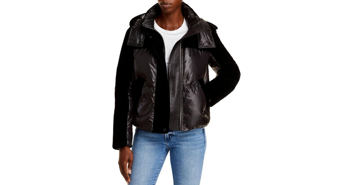 New York Velvet Mixed Media Puffer Coat 