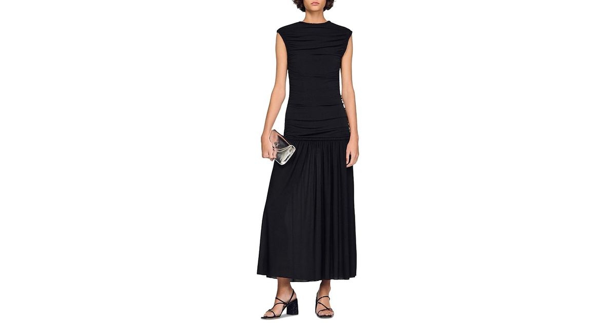Sandro Azalea Draped Maxi Dress in Black | Lyst