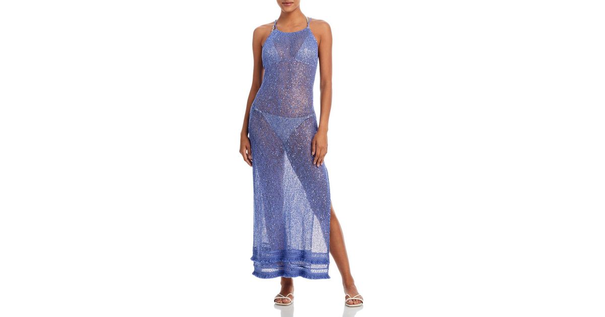 Ramy Brook Jayme Sequin Mesh Maxi Dress Swim Cover Up in Blue Lyst