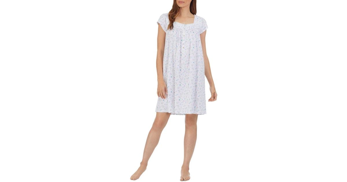 Eileen West Cotton Floral Cap Sleeve Nightgown in White Lyst