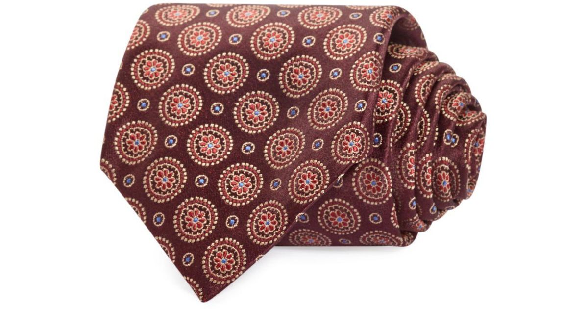 Canali Large Circle Medallion Silk Classic Tie in Dark Red (Red) for ...