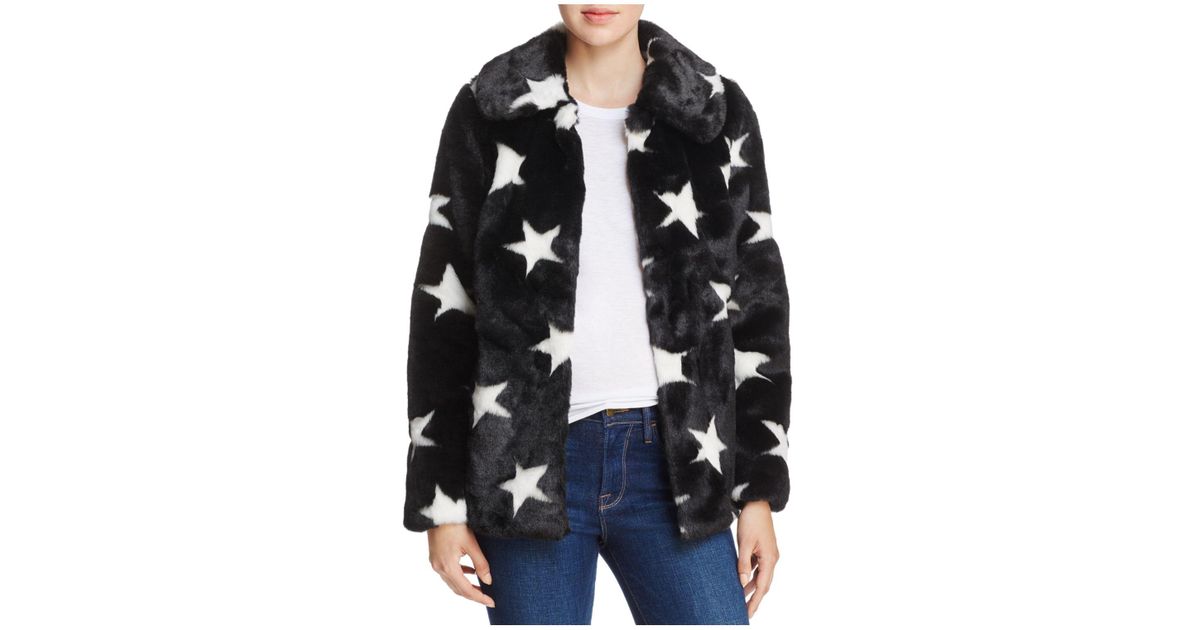 Lyst Aqua Fauxfur Star Coat in Black