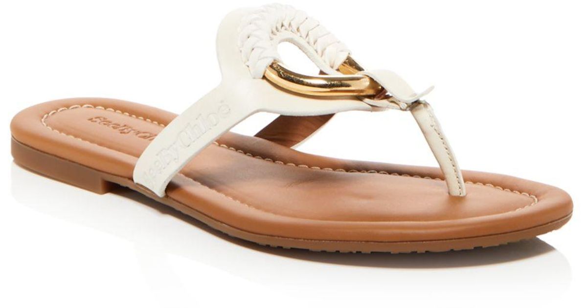 See By ChloÃ© Leather Hana Thong Sandals in Natural - Lyst