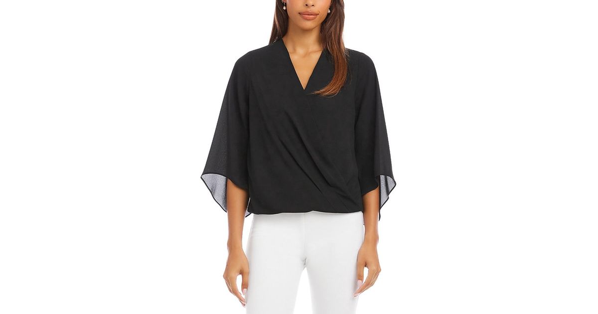Karen Kane Drape Front Crossover Top in Black | Lyst