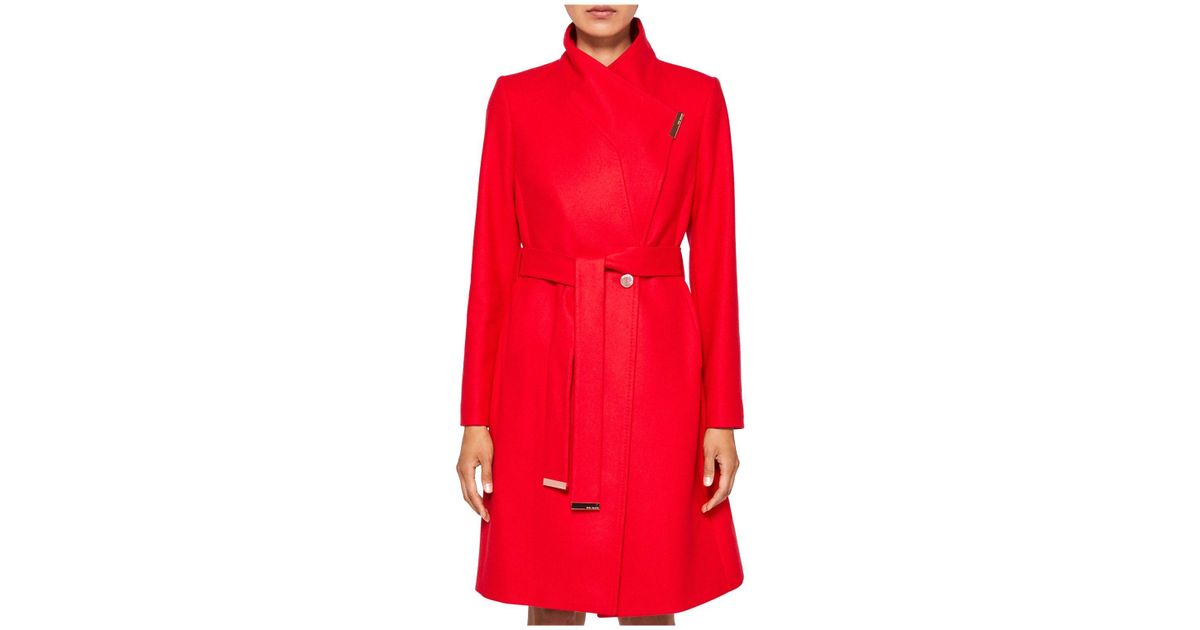Ted Baker Wool Kikiie Long Wrap Coat in Bright Red (Red) - Lyst