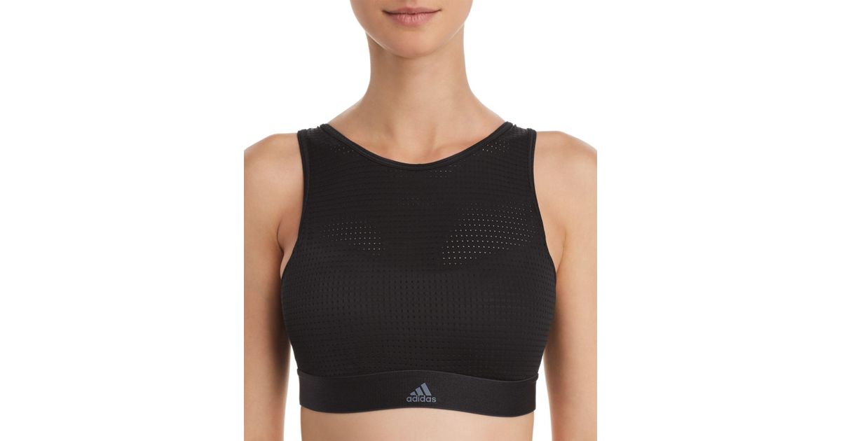 adidas Highneck Strappyback Mediumsupport Sports Bra in Black Lyst