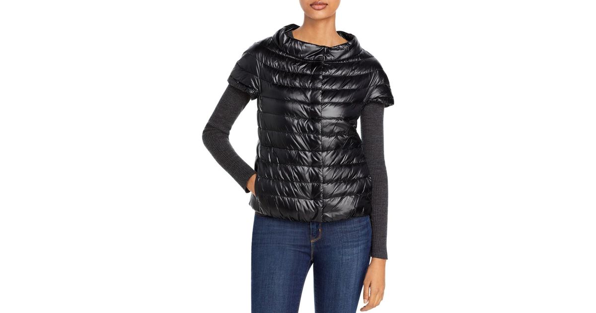 Herno Satin Emilia Cap Sleeve Puffer Jacket in Black Lyst