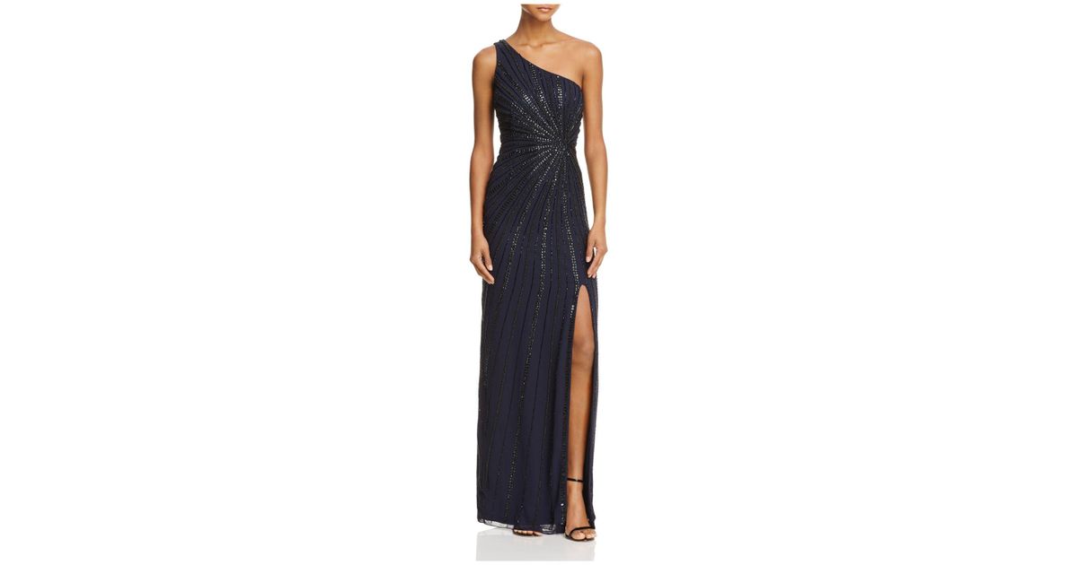 Adrianna Papell Beaded Starburst One-shoulder Gown in Midnight (Blue) | Lyst