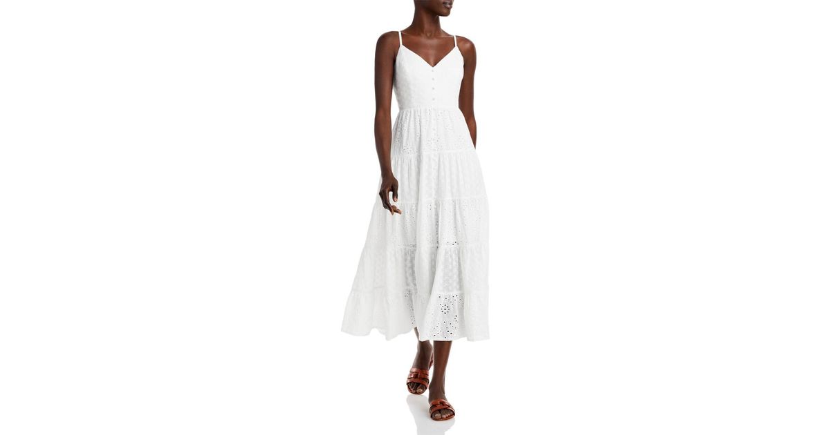 Aqua Tiered Eyelet Dress in White | Lyst