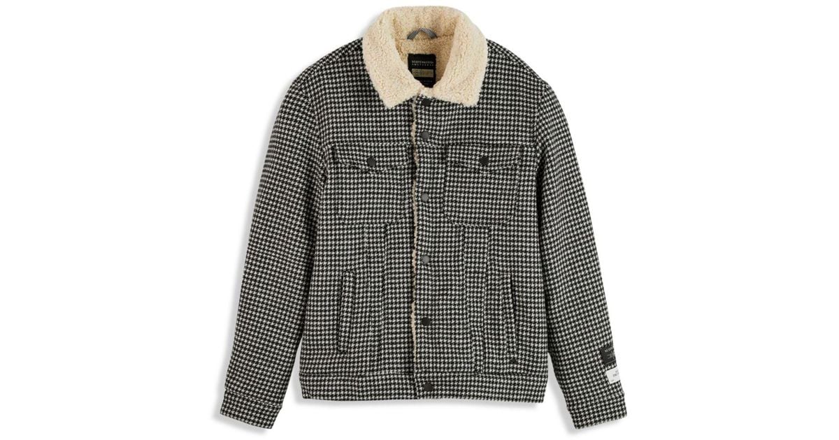 Scotch & Soda Synthetic Sherpa - Lined Houndstooth Trucker Jacket in Black Combo (Black) for Men 