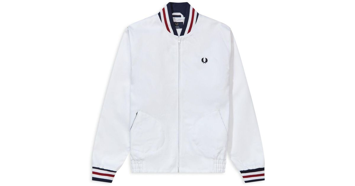 Fred Perry Cotton Tennis Bomber Jacket in White for Men - Lyst