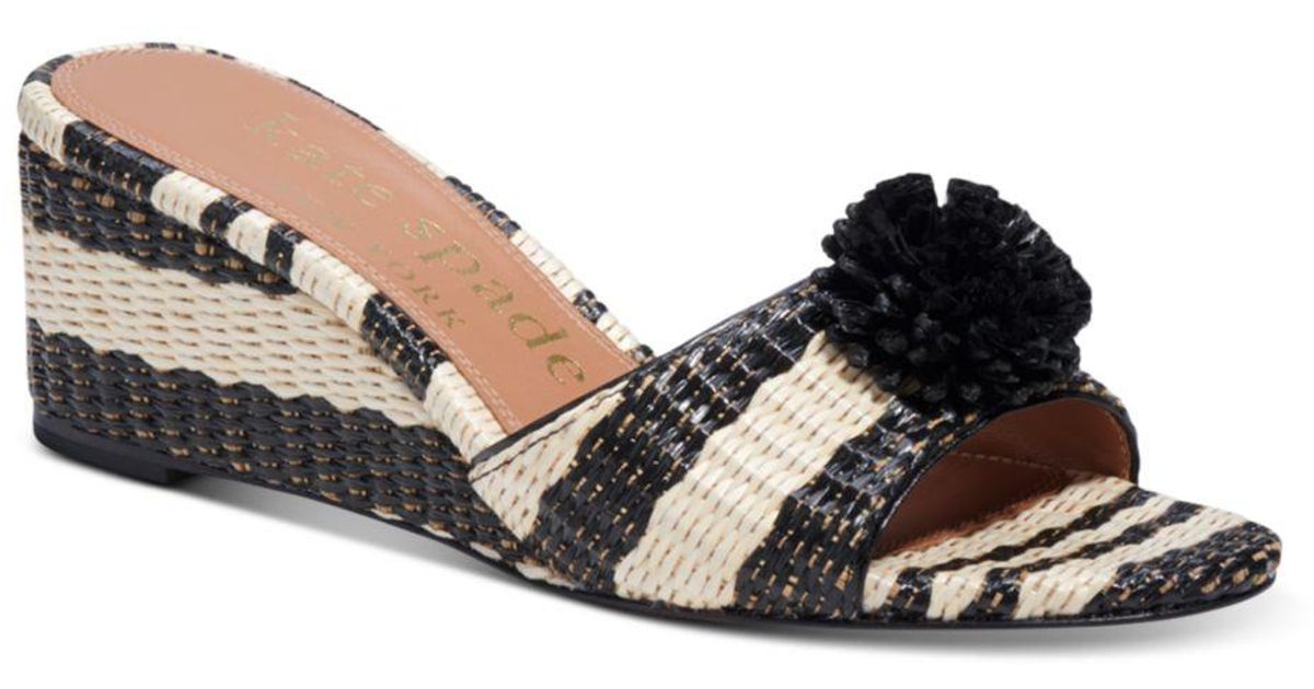 Kate Spade Leather Seville Raffia Wedge Mule Sandals in Black/Natural (Black) Lyst