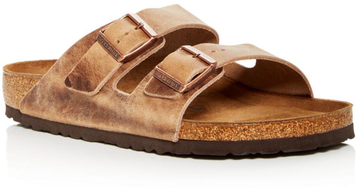 Birkenstock Mens Arizona Oiled Leather Slide Sandals In Tobacco Natural For Men Save 7 Lyst