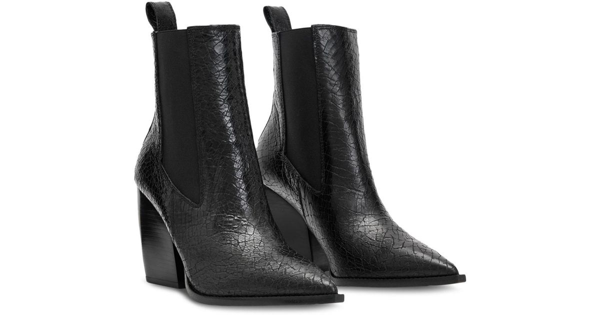 AllSaints Leather Ria Croc Embossed High Heel Booties in Black | Lyst