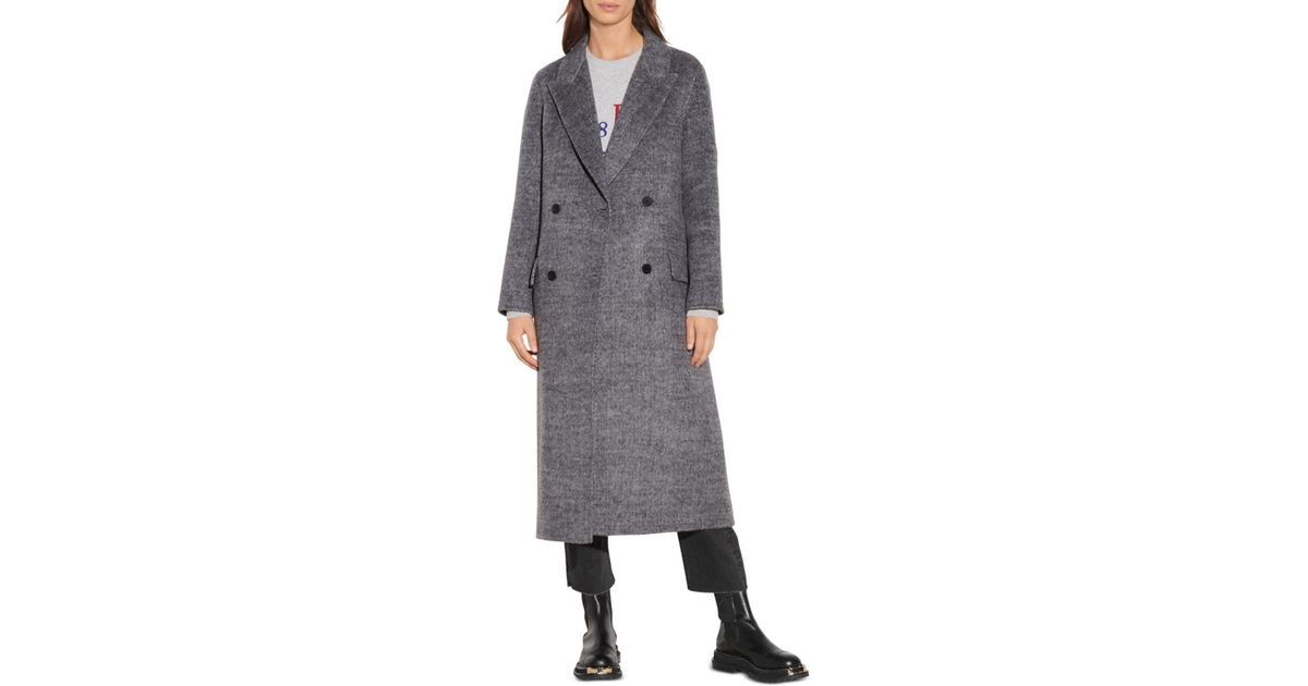 Sandro Juno Double Breasted Wool Blend Coat In Grey Lyst Canada