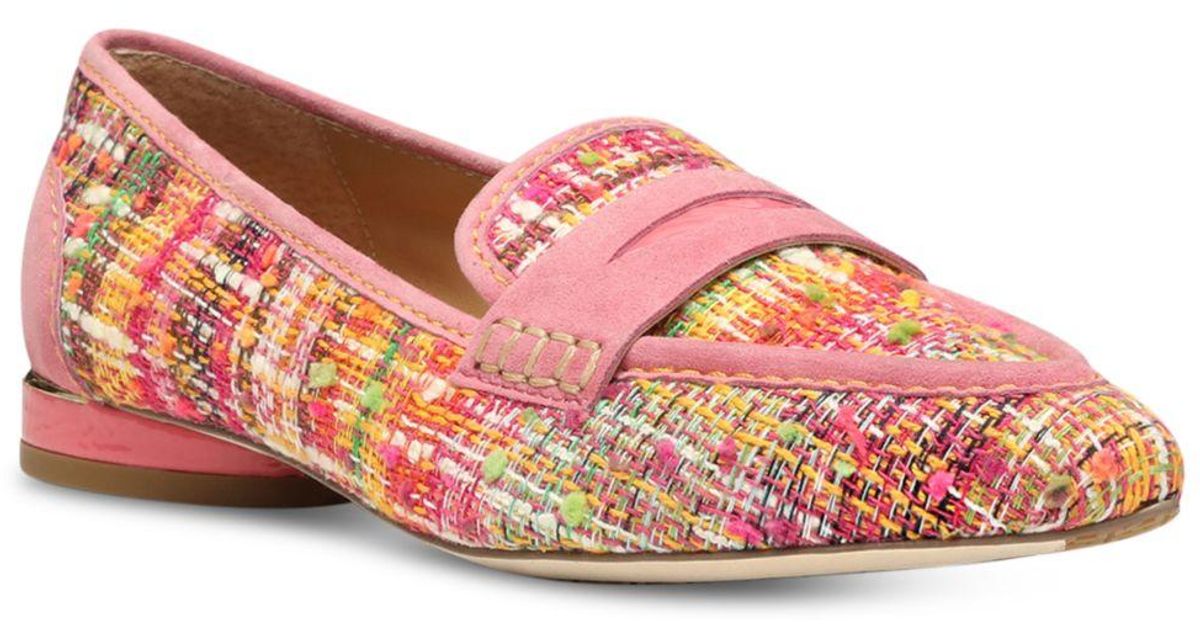 Donald J Pliner Slip On Pointed Toe Penny Loafer Flats in Pink | Lyst