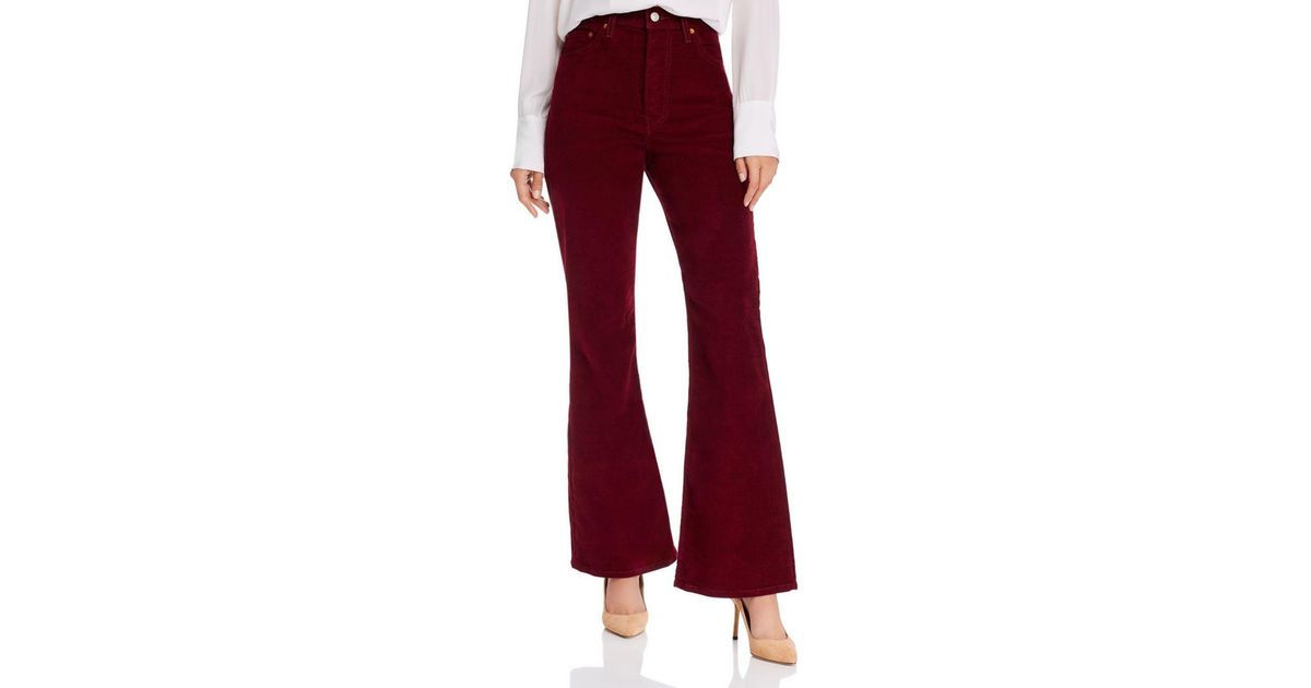 Levi's Ribcage Flare Jeans In Shiraz Corduroy in Red | Lyst