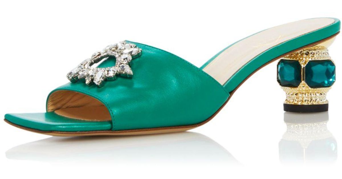 Nalebe Leather Aurum Embellished Kitten Heel Mules in Green Lyst
