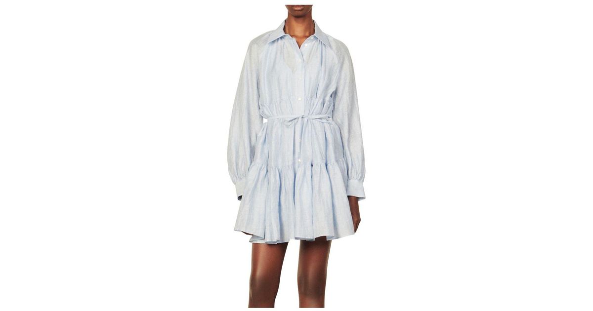 Sandro Linen Tiphaine Tiered Shirt Dress in Sky Blue (Blue) - Lyst