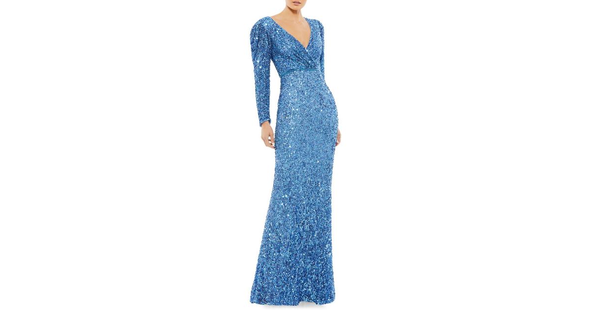 long sleeve sequin faux wrap gown mac duggal
