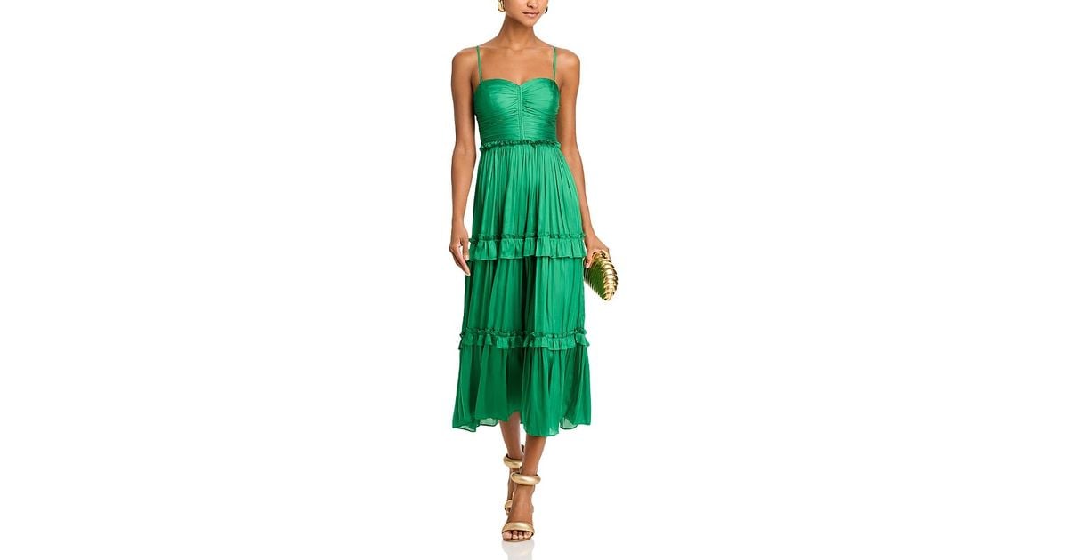 Aqua Ruched Ruffled Midi Dress in Green | Lyst
