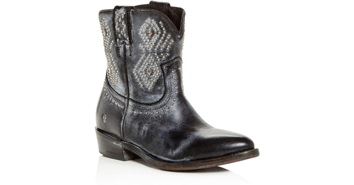 frye leather block heel western booties