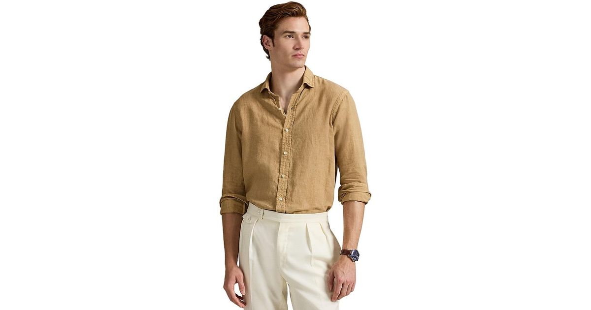 Polo Ralph Lauren Classic Fit Slub Linen Shirt in Natural for Men | Lyst