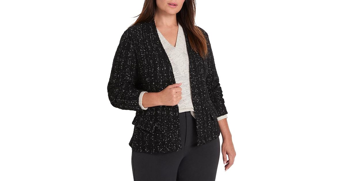 NIC+ZOE Metallic Grid Knit Jacket in Black | Lyst