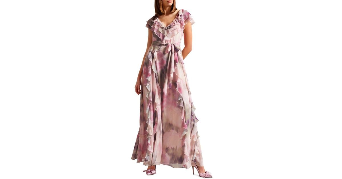 Ted Baker Karenie Frilled Sleeveless Maxi Dress in Pink | Lyst