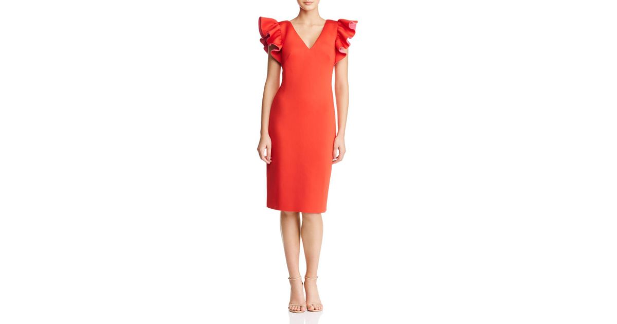 Eliza J Ruffled Scuba Dress in Red | Lyst