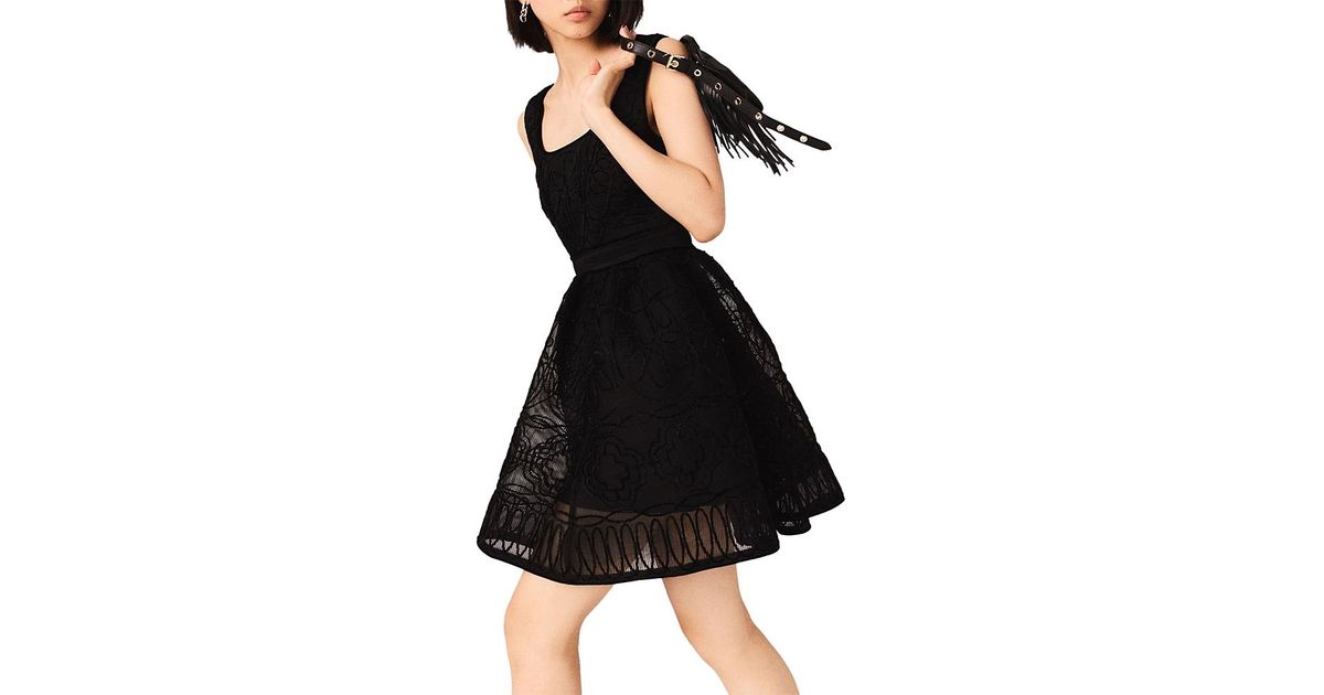Maje Embroidered Lace Skater Dress in Black | Lyst