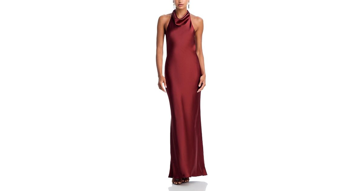 Aqua Charmeuse Halter Neck Long Dress in Red | Lyst