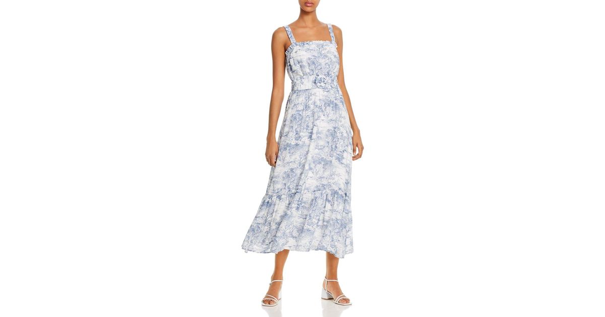 Synthetic Belted Toile Print Midi Dress 