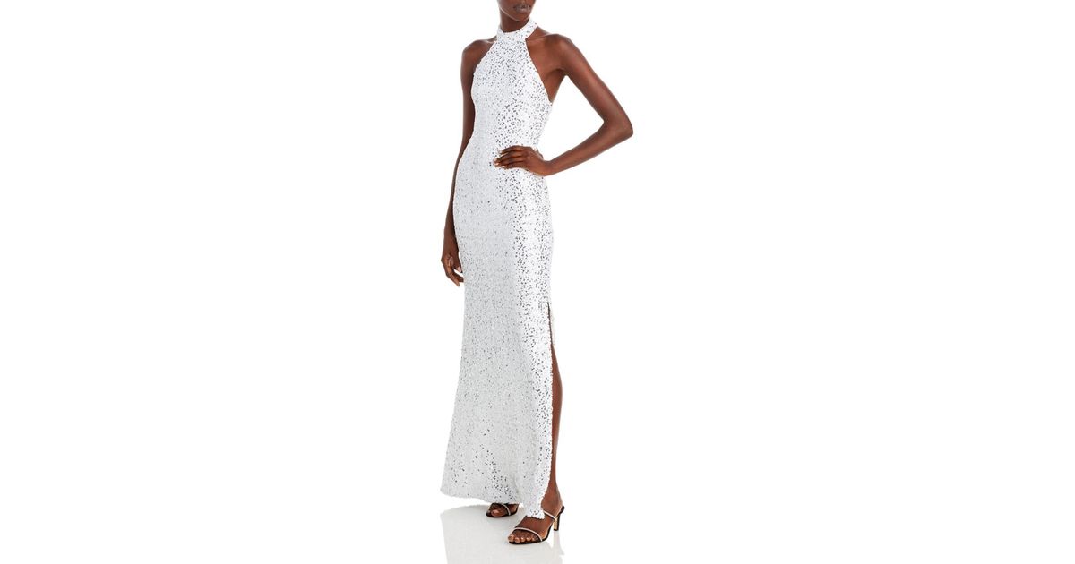 aqua belted sequin gown