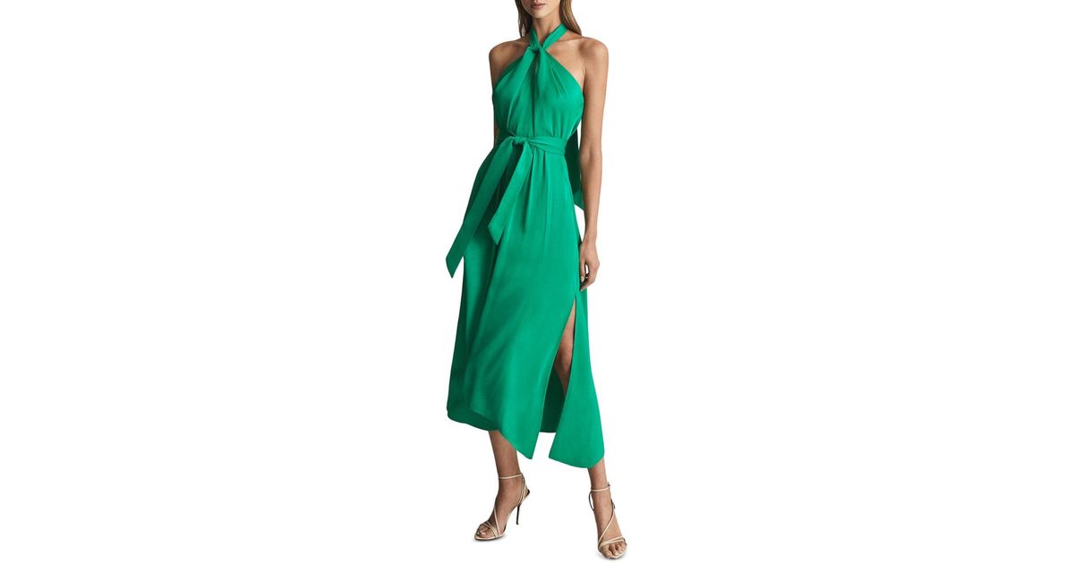 Reiss Synthetic Evvie Midi Halter Dress in Green | Lyst