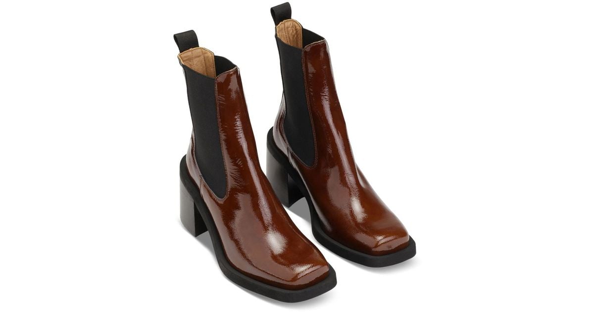 Ganni Leather Square Toe Chelsea Boots in Cognac (Brown) Lyst